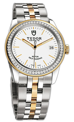 Tudor Glamour Date 55023-68053-WIDSTL Vit/18 karat gult guld Ø36 mm - Tudor