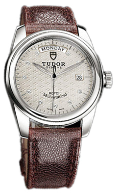 Tudor Glamour Day-Date Herrklocka 56000-SDIDBRNJLSP Silverfärgad/Läder