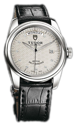 Tudor Glamour Day-Date Herrklocka 56000-SDIDSBLSP Silverfärgad/Läder