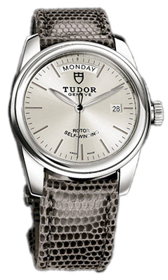 Tudor Glamour Day-Date Herrklocka 56000-SIDGLZS Silverfärgad/Läder Ø39