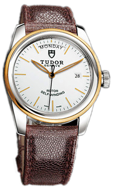 Tudor Glamour Day-Date Herrklocka 56003-WIDBRNJLS Vit/Läder Ø39 mm - Tudor