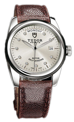 Tudor Glamour Day-Date Herrklocka 56010N-SDIDBRNJLS Silverfärgad/Läder - Tudor