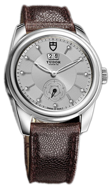 Tudor Glamour Double Date Herrklocka 57000-SDIDBRJLS Silverfärgad/Läder