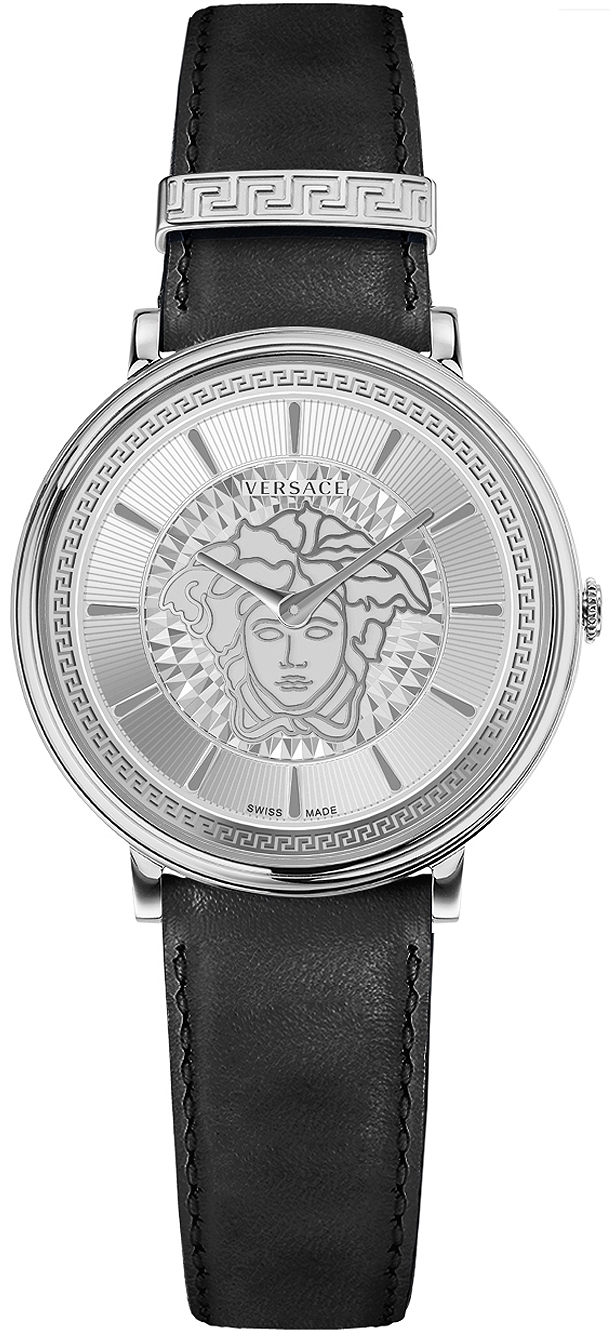 Versace Damklocka VE8101719 V Circle Silverfärgad/Läder Ø38 mm - Versace