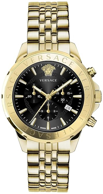 Versace Herrklocka VEV602123 Signature Svart/Gulguldtonat stål Ø44 - Versace