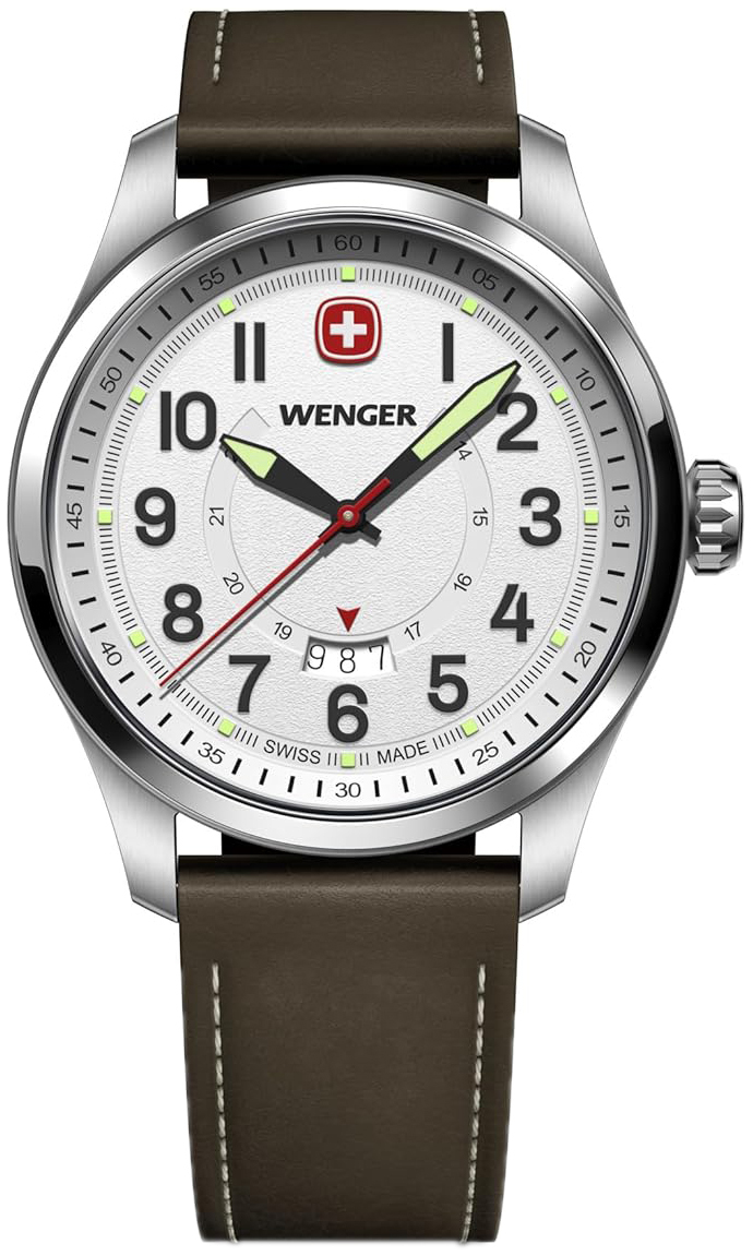 Wenger Herrklocka 01.0541.120 Terragraph Silverf&auml;rgad/L&auml;der &Oslash;43 mm