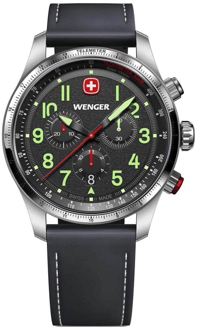 Wenger Herrklocka 01.0543.110 Terragraph Svart/L&auml;der &Oslash;43 mm