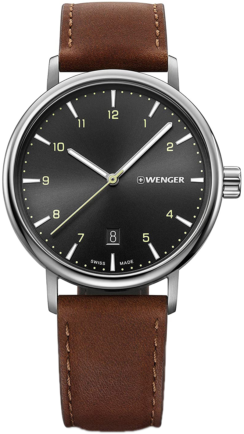 Wenger Herrklocka 01.1731.115 Svart/L&auml;der &Oslash;40 mm