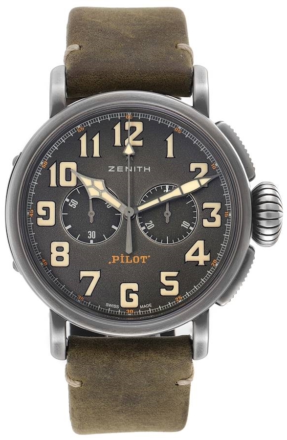 Zenith Herrklocka 11.2430.4069-21.C773 Pilot Grå/Läder Ø45 mm - Zenith