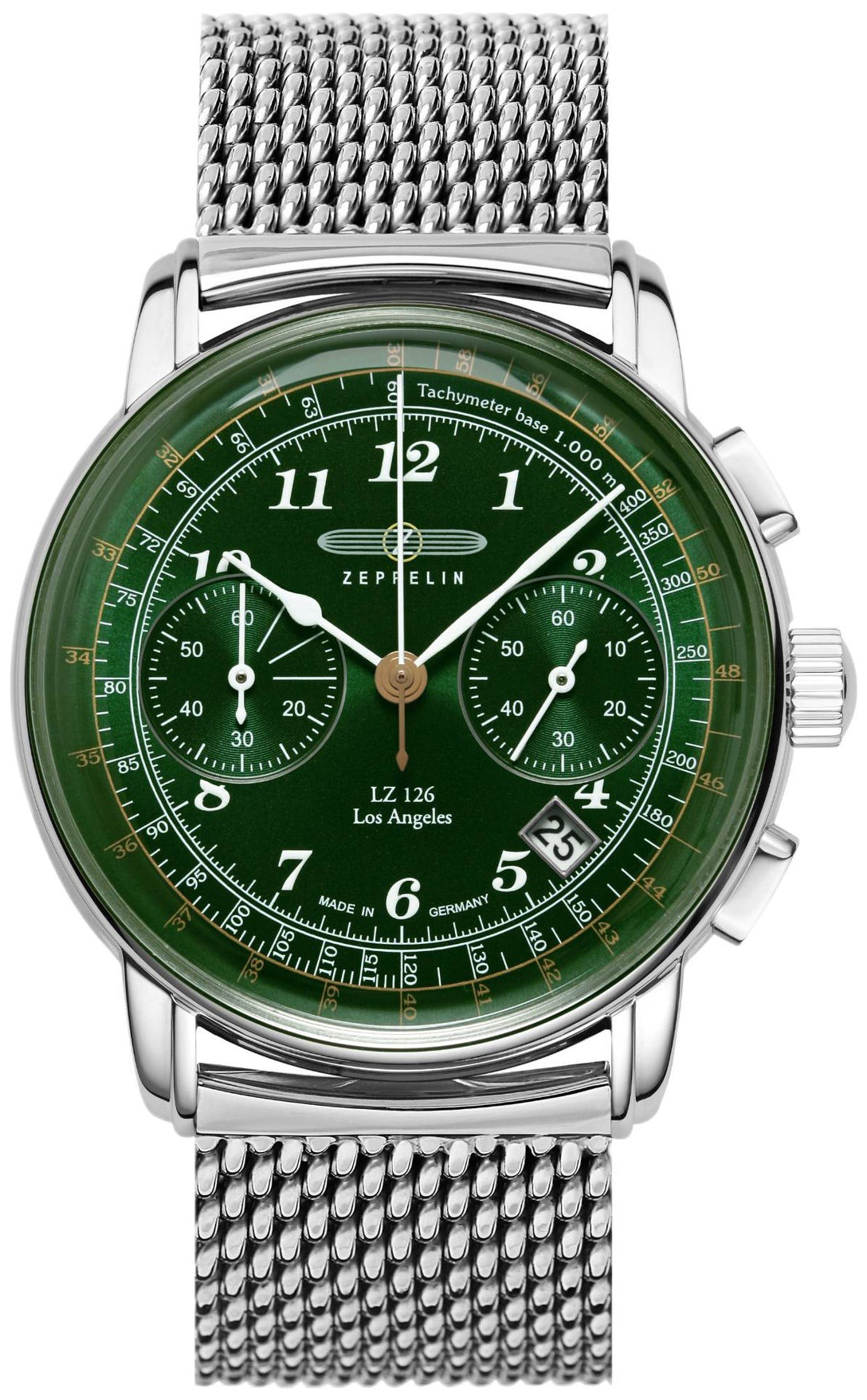 Zeppelin Herrklocka 7614M4 Lz 126 Los Angeles Gr&ouml;n/St&aring;l &Oslash;42 mm