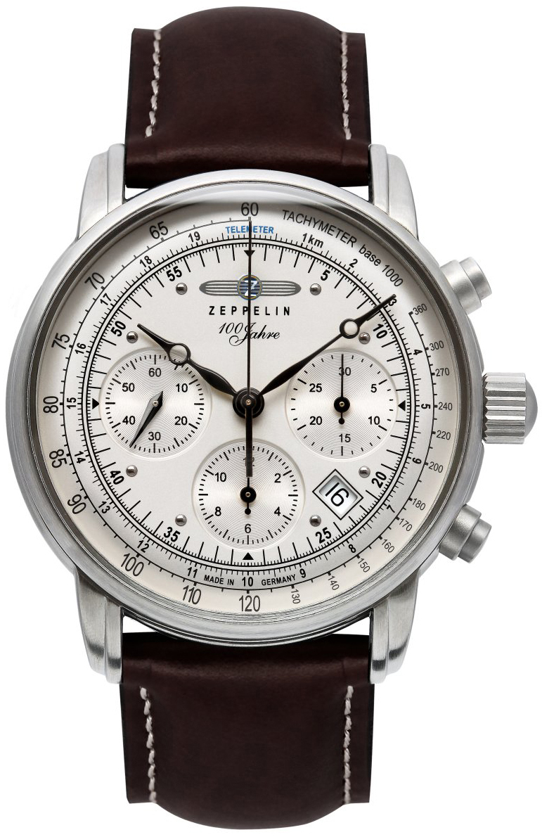 Zeppelin 100 Jahre Herrklocka 86181 Silverf&auml;rgad/L&auml;der &Oslash;42 mm