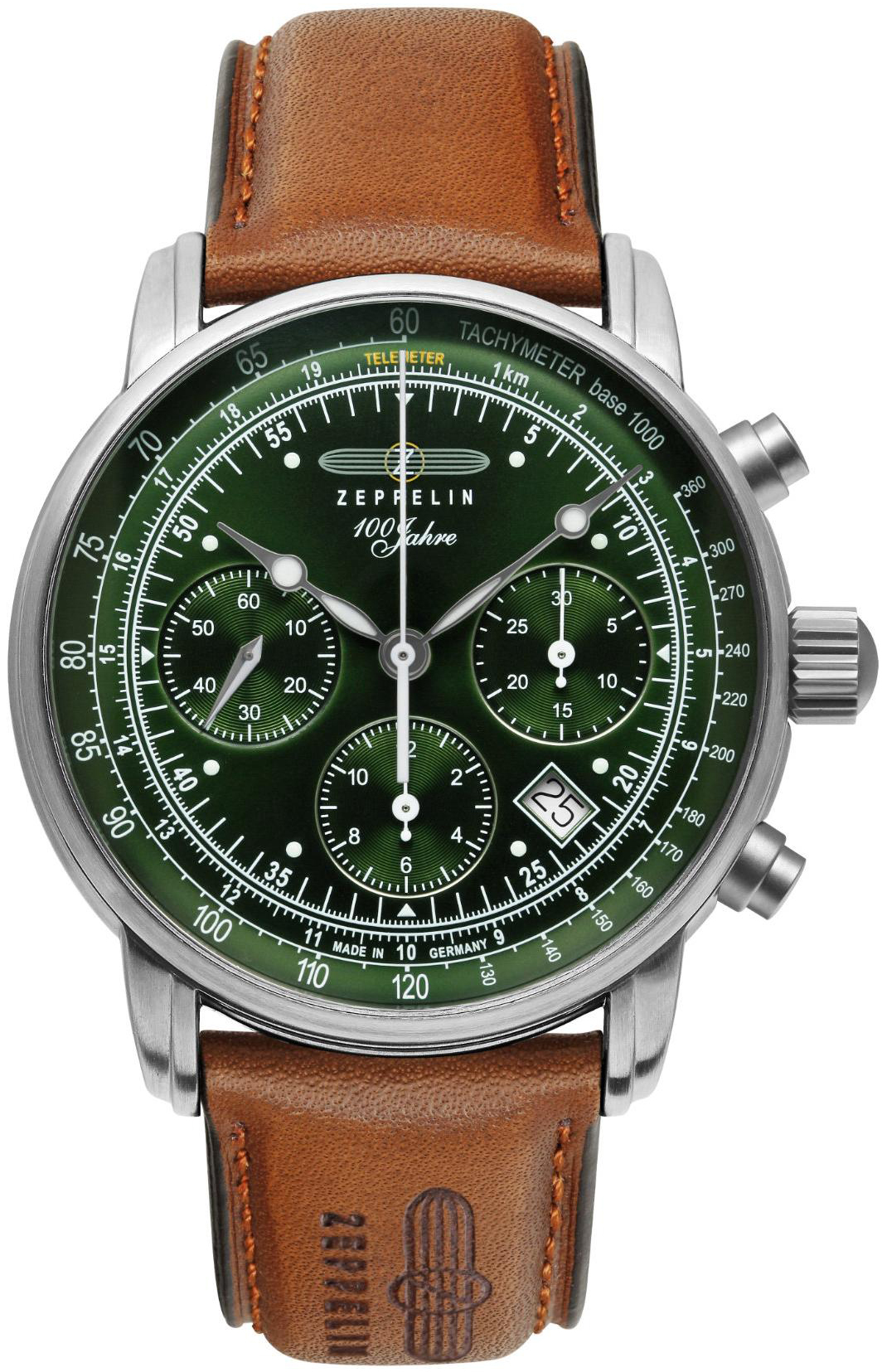 Zeppelin 100 Jahre Herrklocka 86184 Grön/Läder Ø43 mm